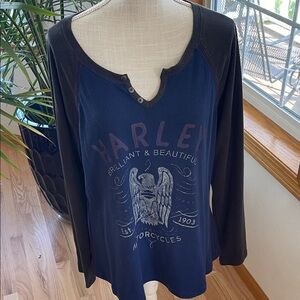 Harley-Davidson Women's Navy and Charcoal Long Sleeve Tee